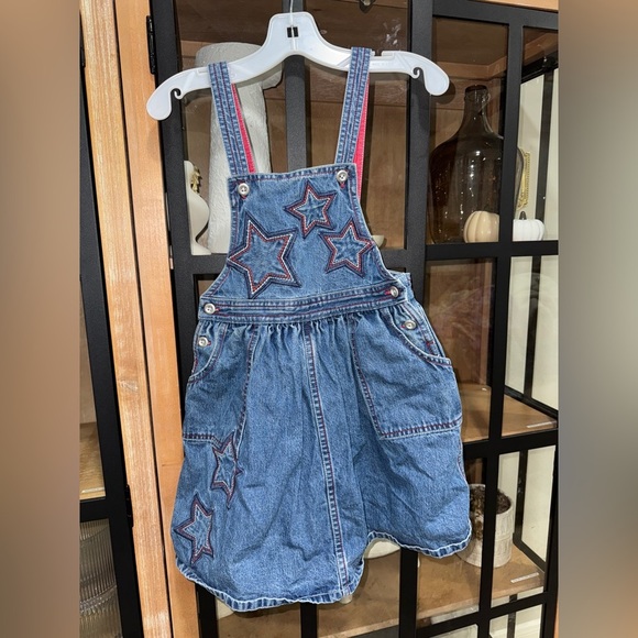 Vintage 90s OshKosh B’gosh Denim Jumper Dress Stars Embroidered Y2K 2000s usa - Picture 1 of 8